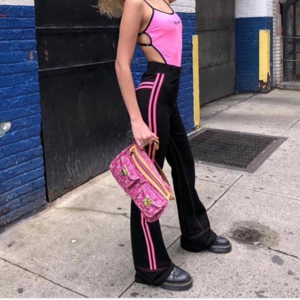 I.AM.GIA Astrid Pants High Waisted Flare Pants Black & Pink Size Large Like New - Picture 5 of 10